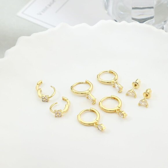 🆕Women Gold Dainty Small Plated Chunky Open Hoop Dangle Stud Earrings Jewelry - Picture 6 of 7